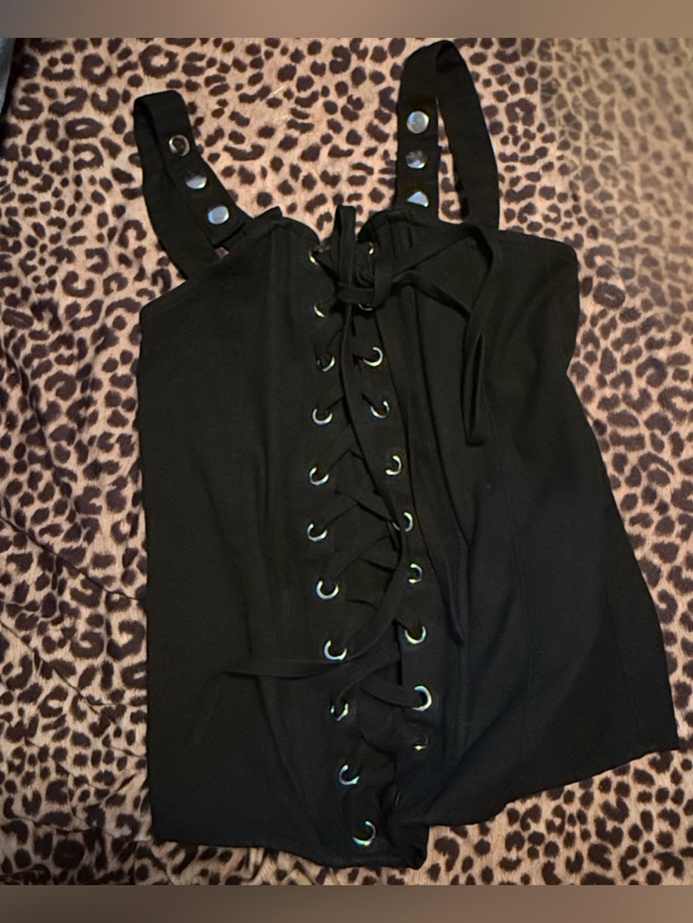Black Lace-Up Corset Tank Top with adjustable snap button Straps